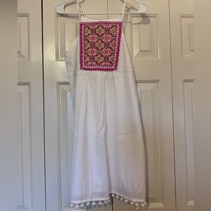 Boutique White Dress with Pink Embroidery